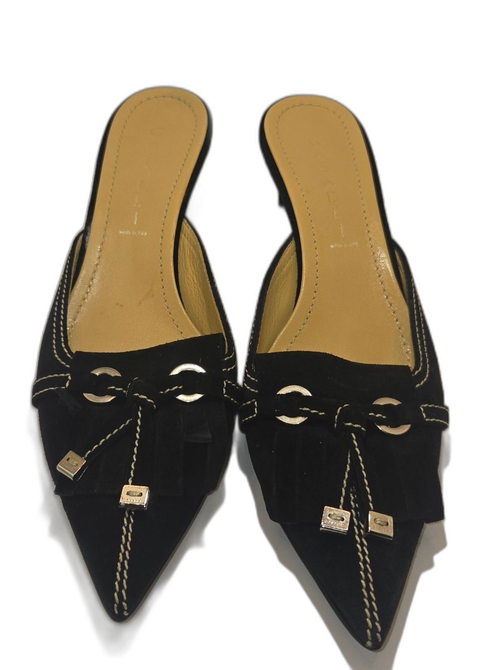 Casadei Black Pointy Toe Suede Mules Size 9.5B